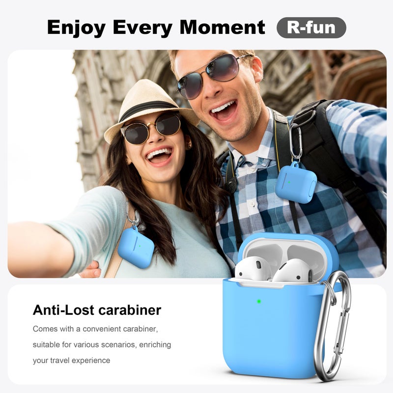 R-fun Compatible with AirPods Case Cover, Soft Silicone Protective Cover with Keychain for Women Men Compatible with Apple AirPods 2nd 1st Generation Charging Case, Front LED Visible,Light Blue - Image 2